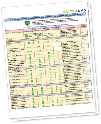 SCA tools evaluation checklist